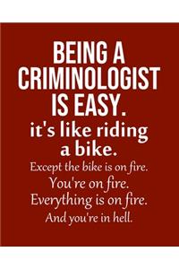 Being a Criminologist is Easy. It's like riding a bike. Except the bike is on fire. You're on fire. Everything is on fire. And you're in hell.