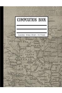 Old Newspaper & Map Composition Book: College Ruled - 100 Pages / 200 Sheets - 7.44 X 9.69 Inches