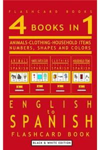 4 books in 1 - English to Spanish Kids Flash Card Book