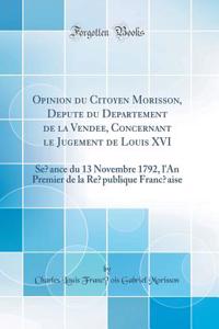 Opinion Du Citoyen Morisson, Dï¿½putï¿½ Du Dï¿½partement de la Vendï¿½e, Concernant Le Jugement de Louis XVI: Sï¿½ance Du 13 Novembre 1792, l'An Premier de la Rï¿½publique Franï¿½aise (Classic Reprint)