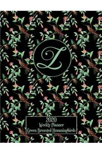 2020 Weekly Planner - Green Breasted Hummingbirds - Personalized Letter Z - 14 Month Large Print