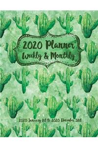 2020 Monthly Planner Cactus Patterns Green Marble
