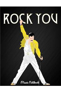 Rock You Music Notebook: A Queen Band Themed Notebook Journal Blank Sheet Music Staff Manuscript Paper, 10 Large Staves Per Page, 110 Pages, 8.5 X 11