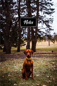 Vizsla Dog Pup Puppy Doggie Notebook Bullet Journal Diary Composition Book Notepad - Sitting in Woods