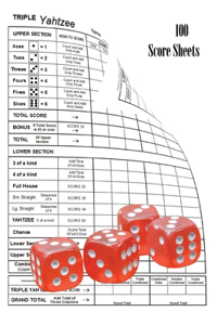 Triple Yahtzee 100 Score Sheets