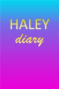 Haley: Journal Diary - Personalized First Name Personal Writing - Letter H Blue Purple Pink Gold Effect Cover - Daily Diaries for Journalists & Writers - J