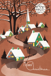 Snow Topped Houses Beneath the Moon - Christmas Greeting Card