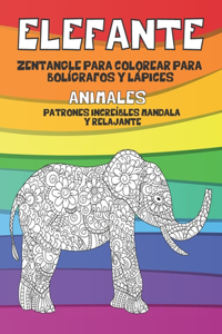 Zentangle para colorear para bolígrafos y lápices - Patrones increíbles Mandala y relajante - Animales - Elefante