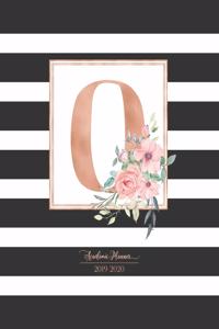 Academic Planner 2019-2020: Black and White Stripes Rose Gold Monogram Letter O with Pink Flowers Striped Academic Planner July 2019 - June 2020 for Students, Moms and Teachers