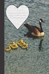 Cute Mother Goose & Baby Geese Blank Wide-ruled Lined School Composition Notebook