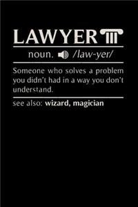 Lawyer noun. /law.yer/ Someone Who Solves A Problem You Didn't Know You Had In A way You don't Unterstand See Also