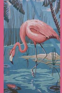 Composition Book Journal: : Vintage Paint-By-Number Pbn Mid Century Retro Flamingo Motif Cover, Wide Ruled Paper, 150 Blank Lined Sheets, 9-3/4