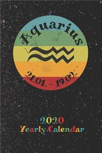 2020 Yearly Calendar - Zodiac Sign Aquarius