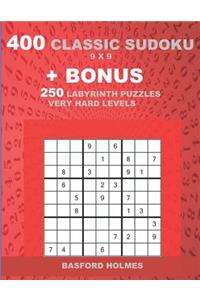 400 classic sudoku 9 x 9 + BONUS 250 Labyrinth puzzles very hard levels: Sudoku with EASY, MEDIUM, HARD, VERY HARD level puzzles and a Labyrinth 21 x 21