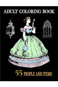Adult Coloring Book 55 People and Items