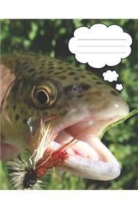 Fun Fish Brown Trout Hooked Fly Fishing Blank Wide-ruled Lined School Composition Notebook