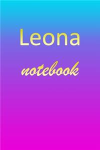 Leona: Blank Notebook - Wide Ruled Lined Paper Notepad - Writing Pad Practice Journal - Custom Personalized First Name Initial L Blue Purple Gold - Taking 