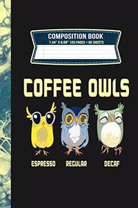 Coffee Owls Composition Book - Espresso - Regular - Decaf, 7.44