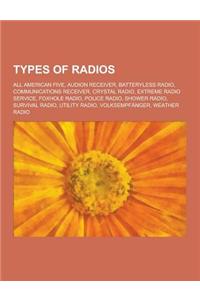 Types of Radios: All American Five, Audion Receiver, Batteryless Radio, Communications Receiver, Crystal Radio, Extreme Radio Service,