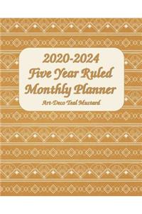 2020-2024 Five Year Ruled Monthly Planner Art-Deco Teal Mustard