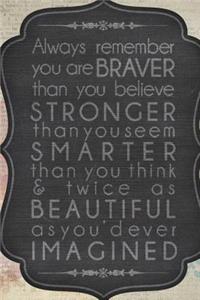 Always remember you are braver... Positive thinking. Motivational. Beautiful notebook