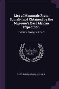 List of Mammals From Somali-land Obtained by the Museum's East African Expedition