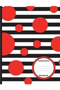Black White Stripe Red Circles Composition Notebook