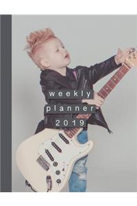 Weekly Planner 2019: Child Playing Music Musicians Diary with Music Manuscript Paper / Staff Paper for Recording Music and Organisation