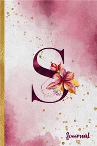 S Journal: 6 x 9 Pretty Gold Foil Floral Design Letter "S" Monogram Initial Book for Women and Girls: Wide Ruled Journal For All Your Home, School And Business