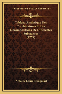 Tableau Analytique Des Combinaisons Et Des Decompositions De Differentes Substances (1778)