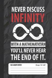 Never Discuss Infinity with a Mathematician You'll Never Hear the End of It 5x5 Graph Paper