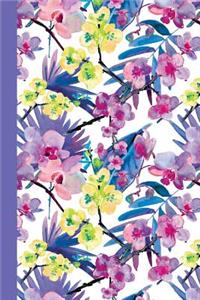 Journal: Watercolor Flowers (Purple and Yellow/Purple) 6x9 - Graph Journal - Journal with Graph Paper Pages, Square Grid Pattern