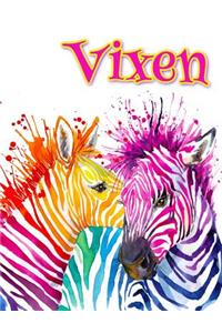 Vixen: Rainbow Zebras, Personalized Journal, Diary, Notebook, 105 Lined Pages, Christmas, Birthday, Friendship Gifts for Girls, Teens and Women, Book Size 8 1/2 X 11