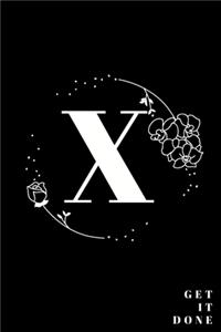 Simple Black Initial Letter X Notebook with Rose Floral Journal for Women, Girls Birthday Gift and School