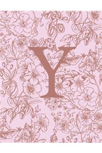 Y: Monogram Initial Notebook For Women And Girls-Pink And Brown Floral-120 Pages 8.5 x 11