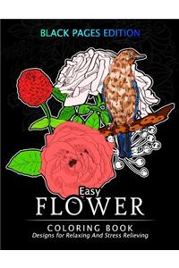 Easy Flower Coloring Book Black Pages Edition