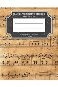 Blank Music Sheet Notebook For Violin