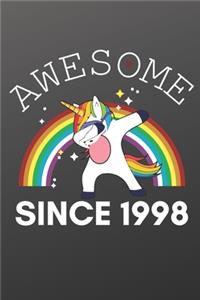 Awesome Since 1998 Notebook for Kids, Birthday Unicorn, Cute Happy Birthday Dabbing Unicorn Birthday Gift Black Cover