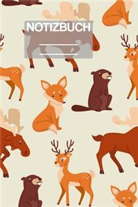Notizbuch A5 Muster Zeichnung Waldtiere Natur Tiere Elch Eichhörhnchen Fuchs