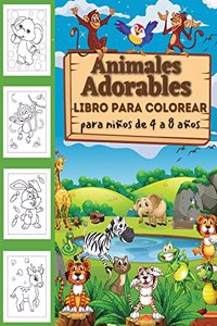 Libro para colorear de animales lindos para niños de 2 a 4 años, de 4 a 8 años, niños y niñas, páginas para colorear divertidas, fáciles y relajantes para los amantes de los animales
