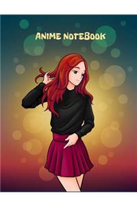 Anime Notebook: College Ruled Composition Notebook Journal with Lined White Paper Anime Girl Redhead Teenager Art