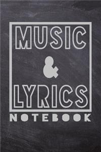 Music and Lyrics Notebook on black background