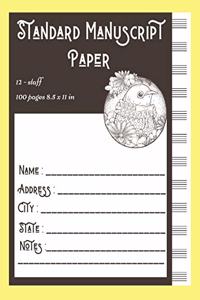 Standard Manuscript Paper 12-staff 100 pages 8.5 x 11 in