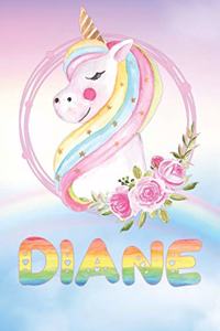 Diane: Diane's Unicorn Personal Custom Named Diary Planner Perpetual Calander Notebook Journal 6x9 Personalized Customized Gift For Someone Who's Surname i