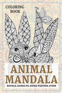Animal Mandala - Coloring Book - Buffalo, Guinea pig, Rhino, Panther, other