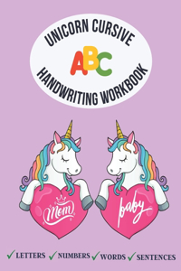 Unicorn Cursive handwriting workbook