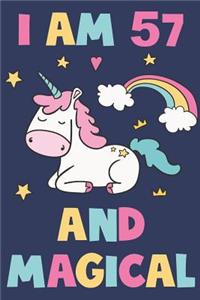 Unicorn Journal 'I'm 57 And Magical' - Unicorn Notebook - 57 Year Old Birthday Gift for Women Diary - Unicorn 57th Birthday Gift