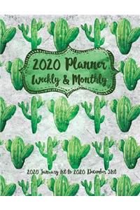 2020 Monthly Planner Cactus Patterns White Marble