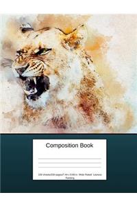 Composition Book 100 Sheets/200 Pages/7.44 X 9.69 In. Wide Ruled/ Lioness Painting: Writing Notebook Lined Page Book Soft Cover Plain Journal Big Cats