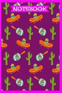 Notebook: Mexico Cute Cactus Sombrero & Maracas Mexican Cinco De Mayo Design College Ruled Lined 6x 9 A5 Writing Journal Book Purple & Bright Pink Cover Mexic